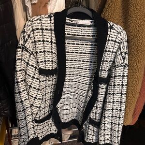 Zara Black and White Cardigan Sweater